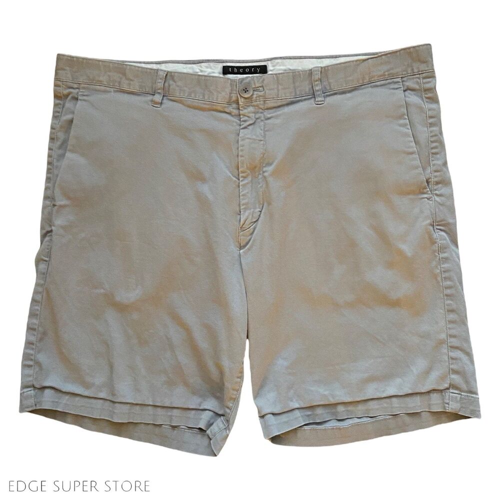 Theory Light Gray Chino Cotton Casual Flat Front Belted Pocket Shorts Size 38